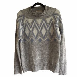CHIARAMENTE Fair Isle Mohair Crew Neck Long Sleeve Sweater Gray L
